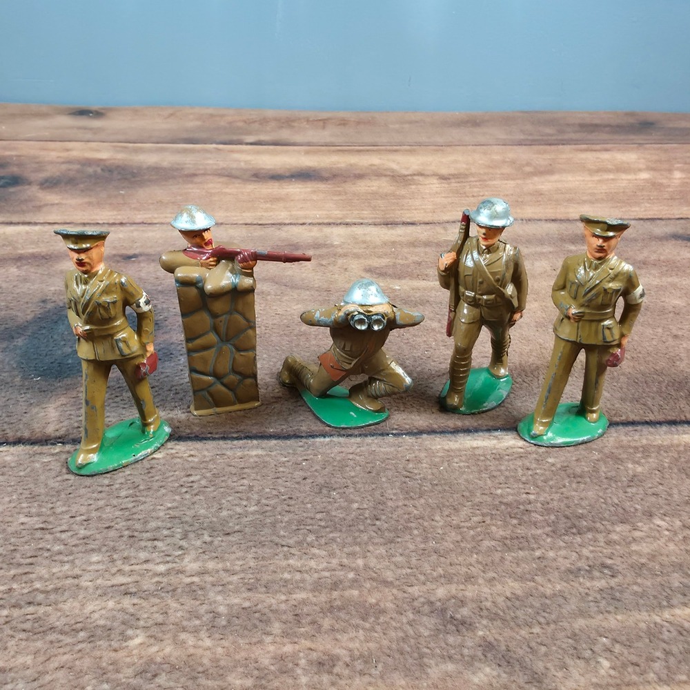 Barclay Toy Soldiers Military Figures 5pc Khaki Fair Hollow Cast Lead USA 779